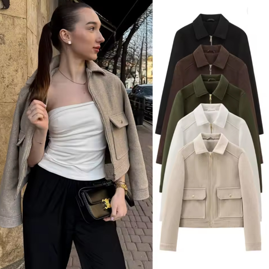 女性のジッパージャケットコート新しい冬長袖ポケットアウターコートショートストリートエレガントな女性のジャケット