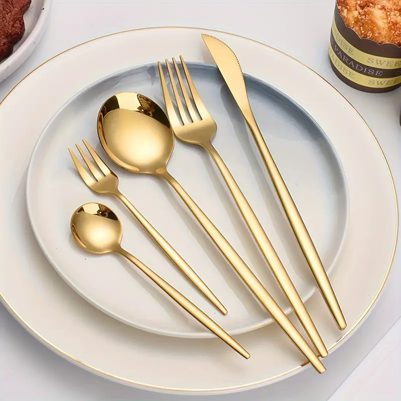 ゴールド洋食器セット 30 ステンレス鋼のナイフ、フォーク、スプーン、ティースプーン、ミラーキッチン銀製品、居心地の良いダイニングライフを強化します。