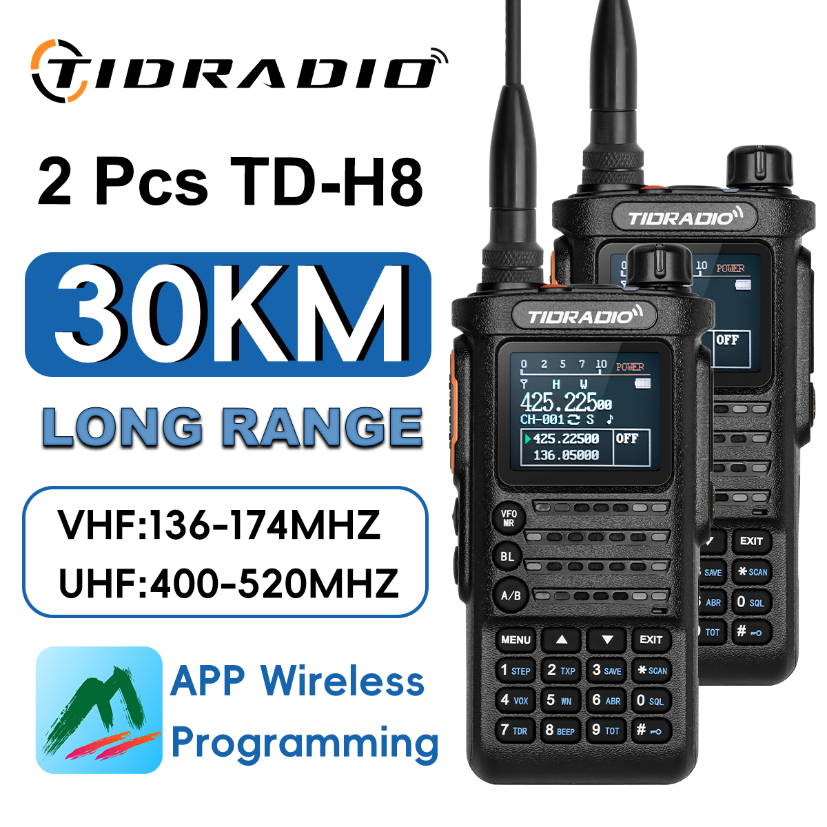 TIDRADIO 2 個第 2 世代 TD-H8 10 ワットプロフェッショナルトランシーバーポータブル長距離無線電話ワイヤレスプログラマブル Type-C 充電
