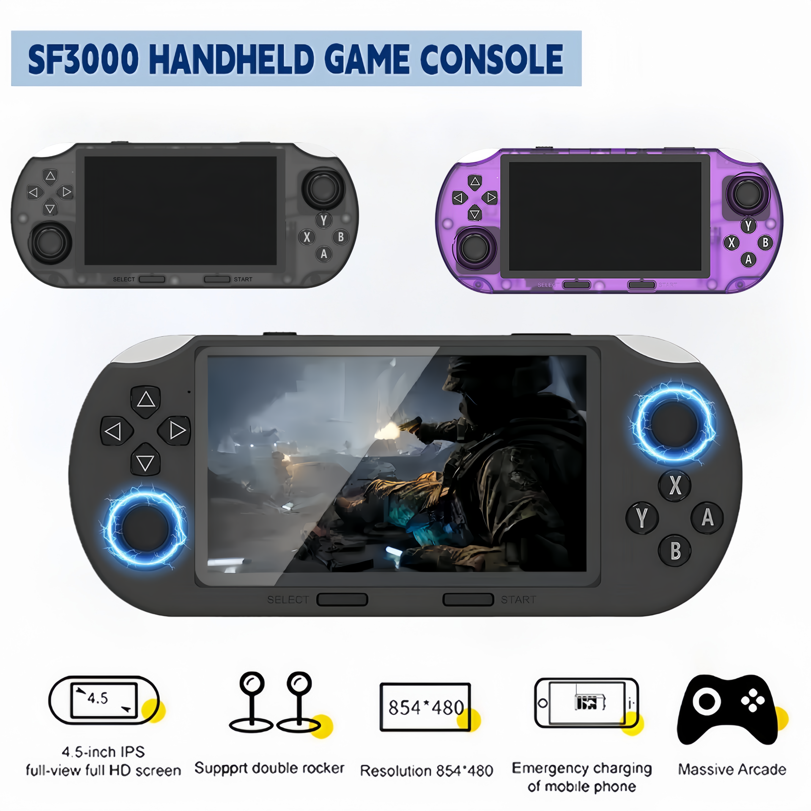 SF3000 レトロハンドヘルドビデオゲームコンソールクラシックゲームポケットプレーヤー 4.5 インチ IPS スクリーン 3000mAh ポータブル Linux システム