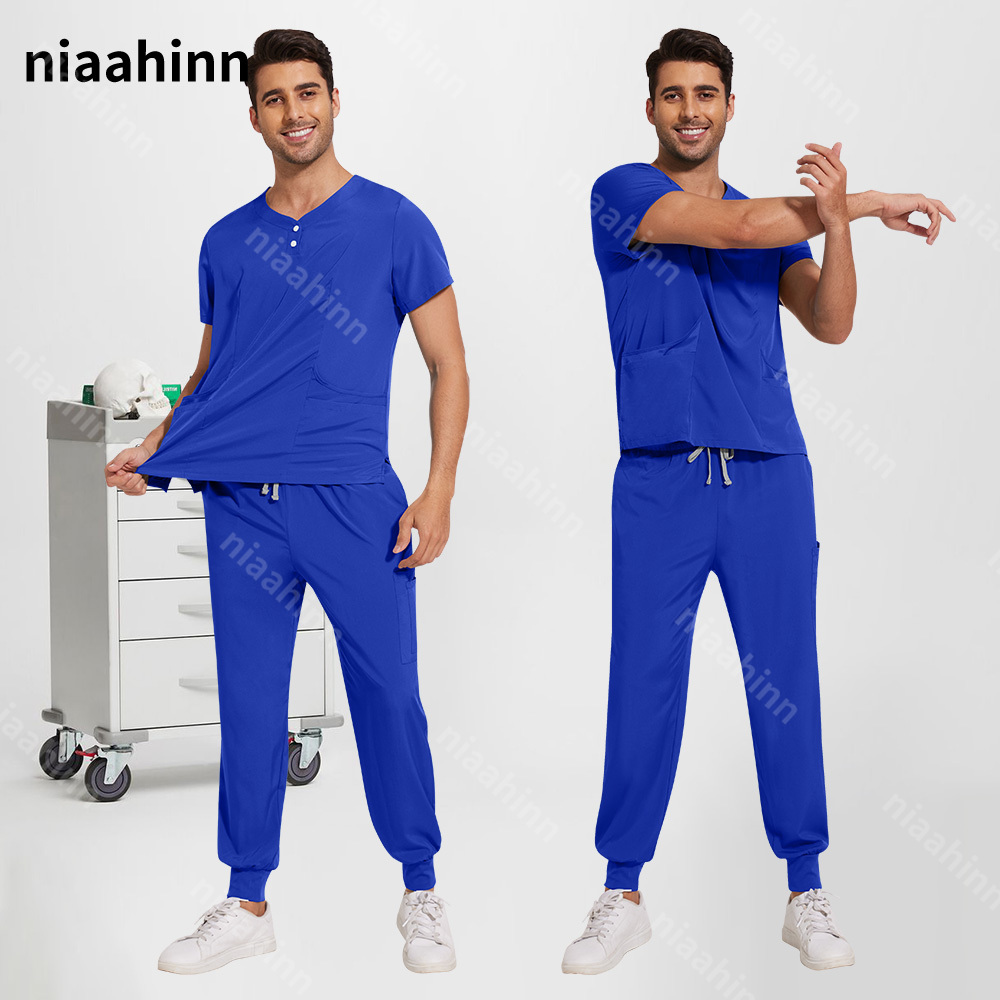 スクラブトップスジョガーパンツセット男性ナース制服卸売ラボ防塵作業服ドクター制服スーツ男性用医療服セット
