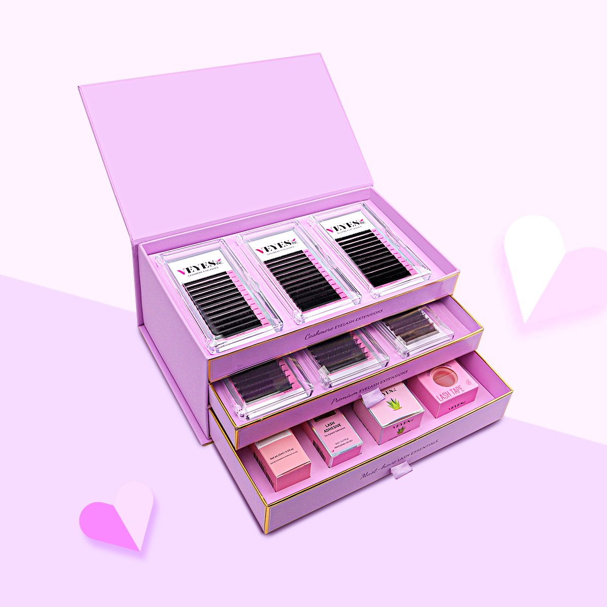 Veyes Inc まつげエクステ用必須ボックス Veyelash まつげグルー ラッシュボンダー リムーバー テープ ボリューム ピンセット