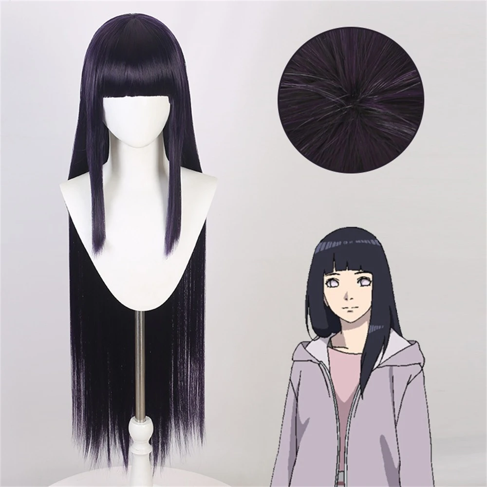 コスプレ日向ヒナタダークブルーロングストレートかつら 40 インチ鈍前髪かわいい女の子耐熱ファイバー毎日パーティーかつら