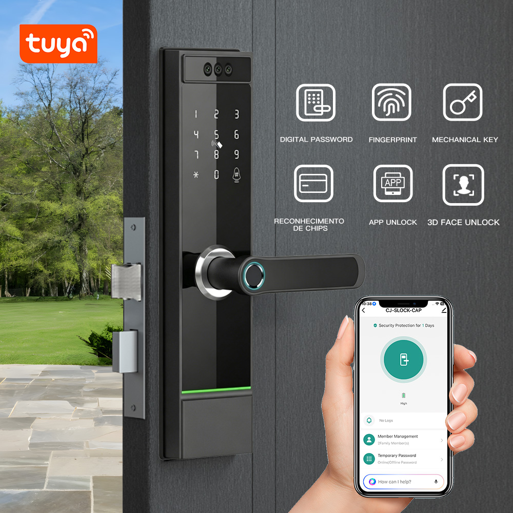Tuya WIFI 3D 顔認識指紋スマートドアロックパスワード IC カードロック解除内蔵リチウム電池電源
