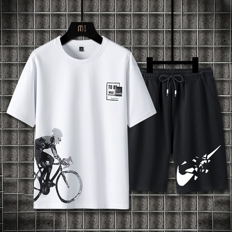 (Tシャツショーツ) 2025 夏メンズカジュアル弾性ウエストシャツメンズファッション半袖 Tシャツ男性ツーピーススーツ M-5XL