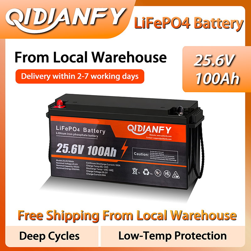 Qidianfy LiFePO4 24V 100Ah リン酸鉄リチウム電池 内蔵 100A BMS 2560Wh 容量 RV ソーラーオフグリッドストレージ 釣り