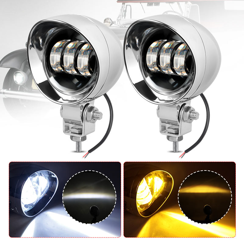 オートバイ LED スポットライト補助ヘッドライトフォグランプハイロービーム白黄色 2 ワイヤーチョッパーボバーカフェレーサーカスタムバイク