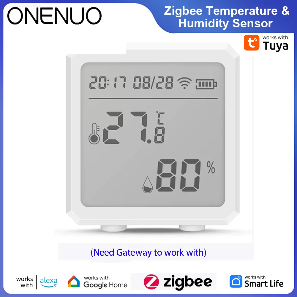 Tuya Zigbee 温度湿度センサー LCD スクリーンデジタルディスプレイ付きワイヤレス温度計黒または白の色で動作します