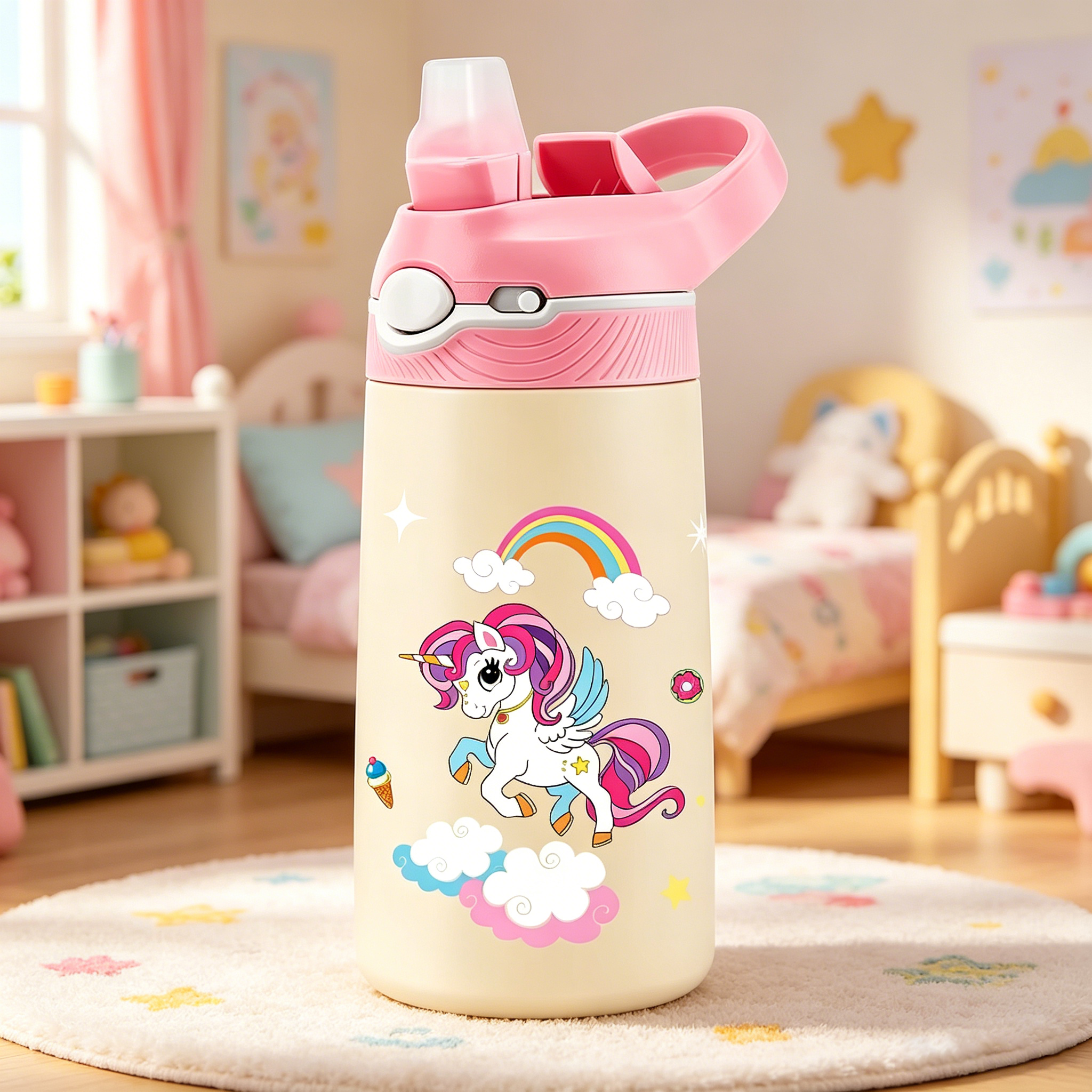 400 ミリリットルユニコーンキッズ断熱ウォーターボトル BPA フリー真空タンブラー 316 ステンレス鋼漏れ防止子供魔法瓶カップストロー付き