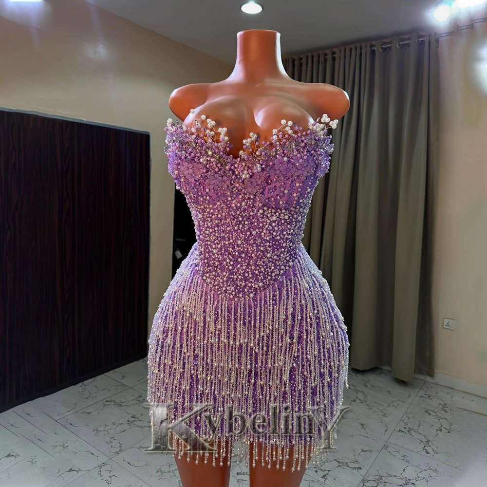 Kybeliny ファッショナブルなビーズホームカミングドレス女性のためのアップリケ真珠ラインストーンシース Vestidos デ · フィエスタパーティーカスタマイズ