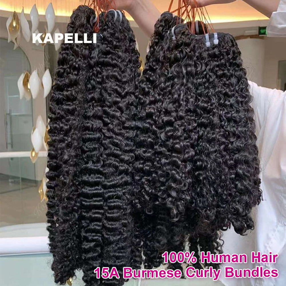 30 "15A ビルマカーリーバンドル 100% 生人毛バンドルバージン織り人毛エクステンションオーシャンスパイラルカーリーヘアバンドル