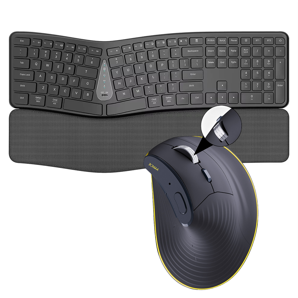 2.4G ワイヤレスキーボードマウスコンボ、快適で自然なタイピング、パームレスト、マルチデバイス Bluetooth 充電式キーボードセット