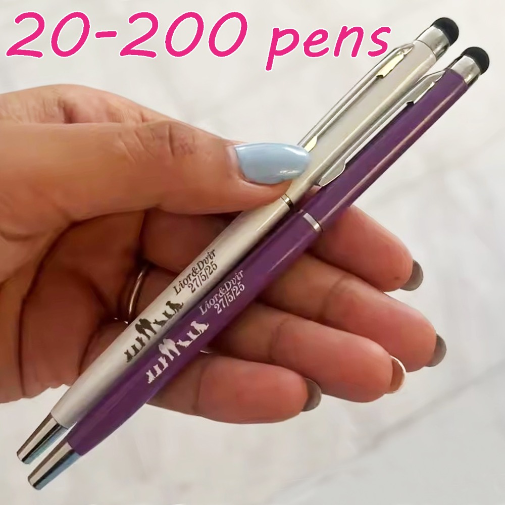 20-200 ペンミニ金属 2-in-1 スタイラスユニバーサルボールペンテキスト彫刻カスタムロゴオフィス学校広告ペン