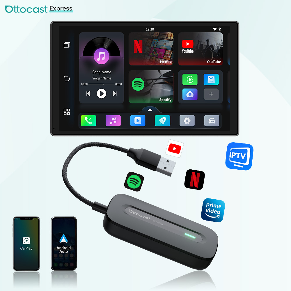 Ottocast Play2Video Pro Ai Box ワイヤレス CarPlay Android Auto アダプター Youtube Netflix 内蔵 5GHz WiFi 自動接続 遅延なし
