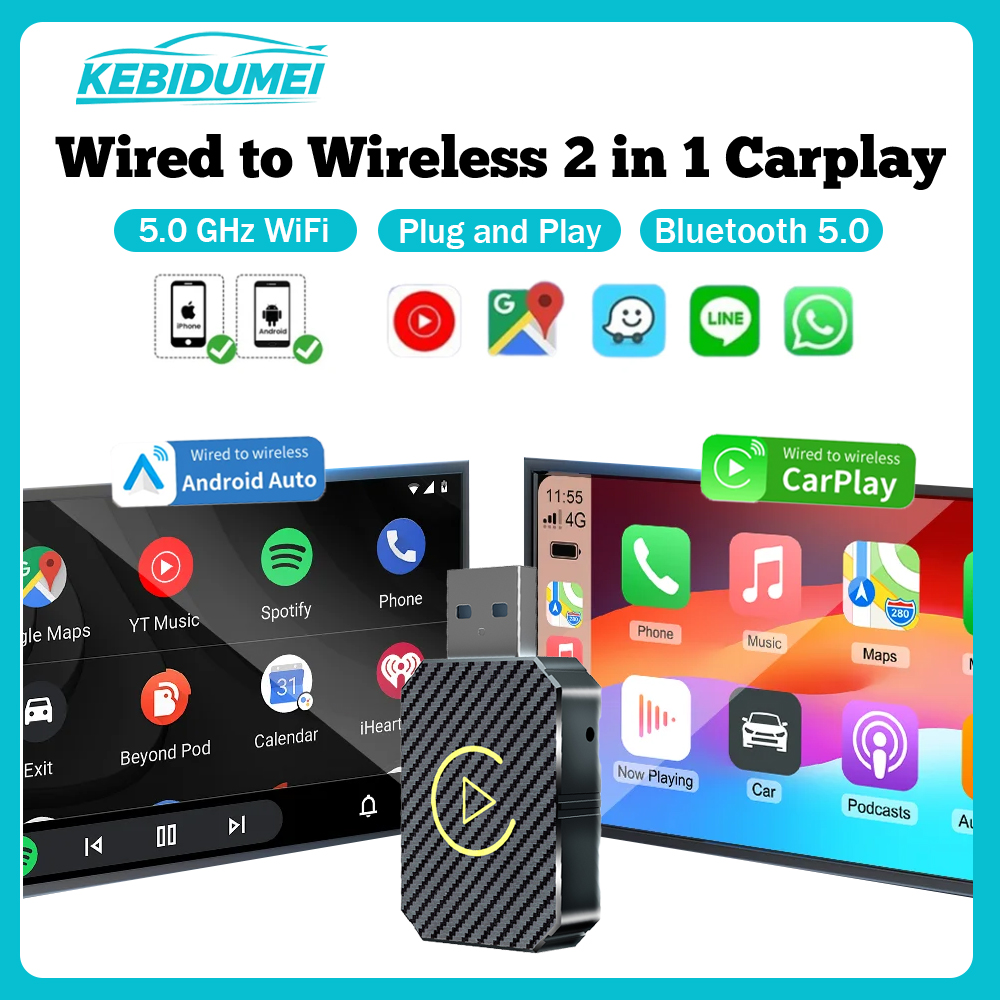 KEBIDUMEI 有線ワイヤレス Carplay 2IN1 車 AI ボックスプラグ