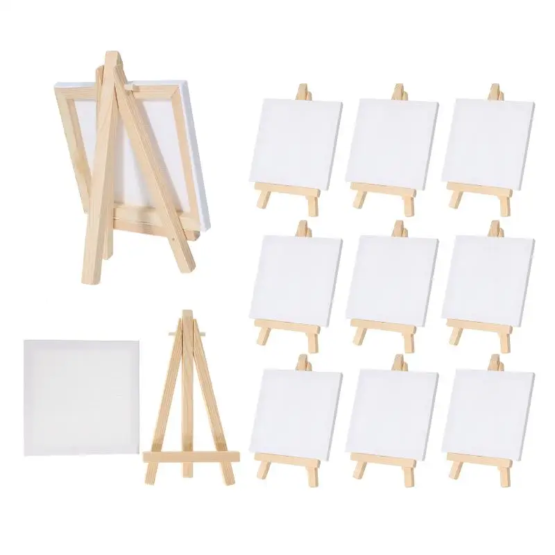 12ピース アーティスト用 5インチ ミニイーゼル + 3インチ x 3インチ ミニキャンバスセット 絵画 子供用 クラフト DIY お絵かき 小型卓上イーゼル 学校用
