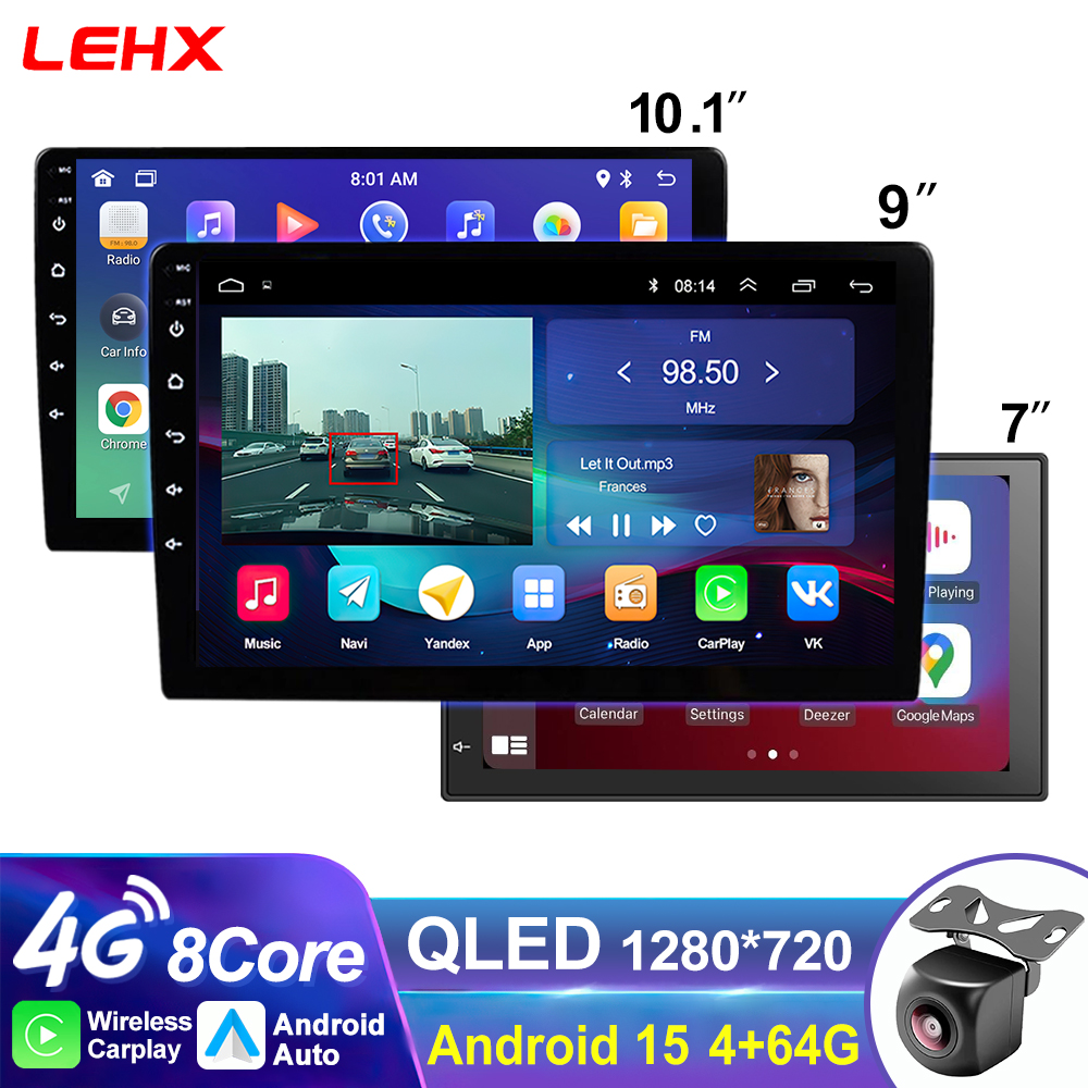 LEHX ユニバーサル 7/9/10 インチワイヤレス Carplay 2din Android 15 カーラジオマルチメディアビデオプレーヤー AutoRadio GPS ナビゲーション 4G WiFi