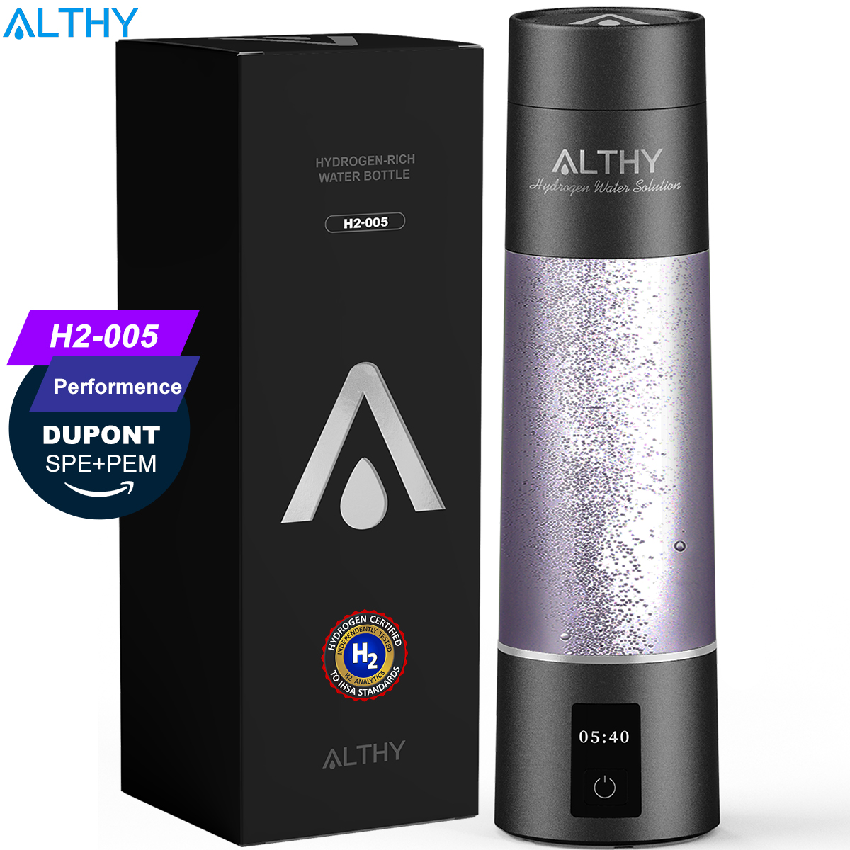 ALTHY パフォーマンス分子状水素水生成ボトル DuPont SPE