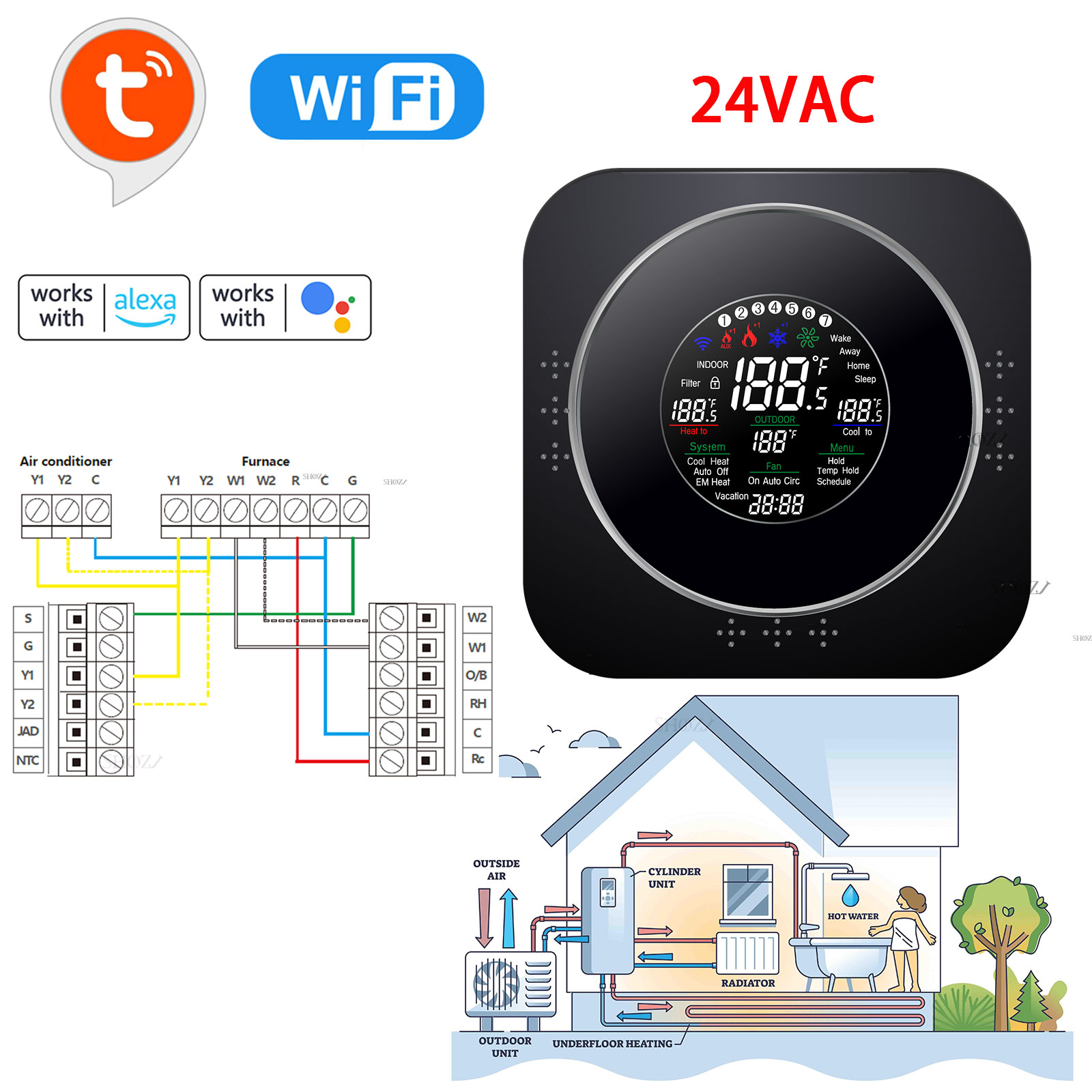 TUYA 24VAC Evi 空気源低温ヒートポンプ地熱ヒートポンプ地熱ヒートポンプコントローラサーモスタット付き