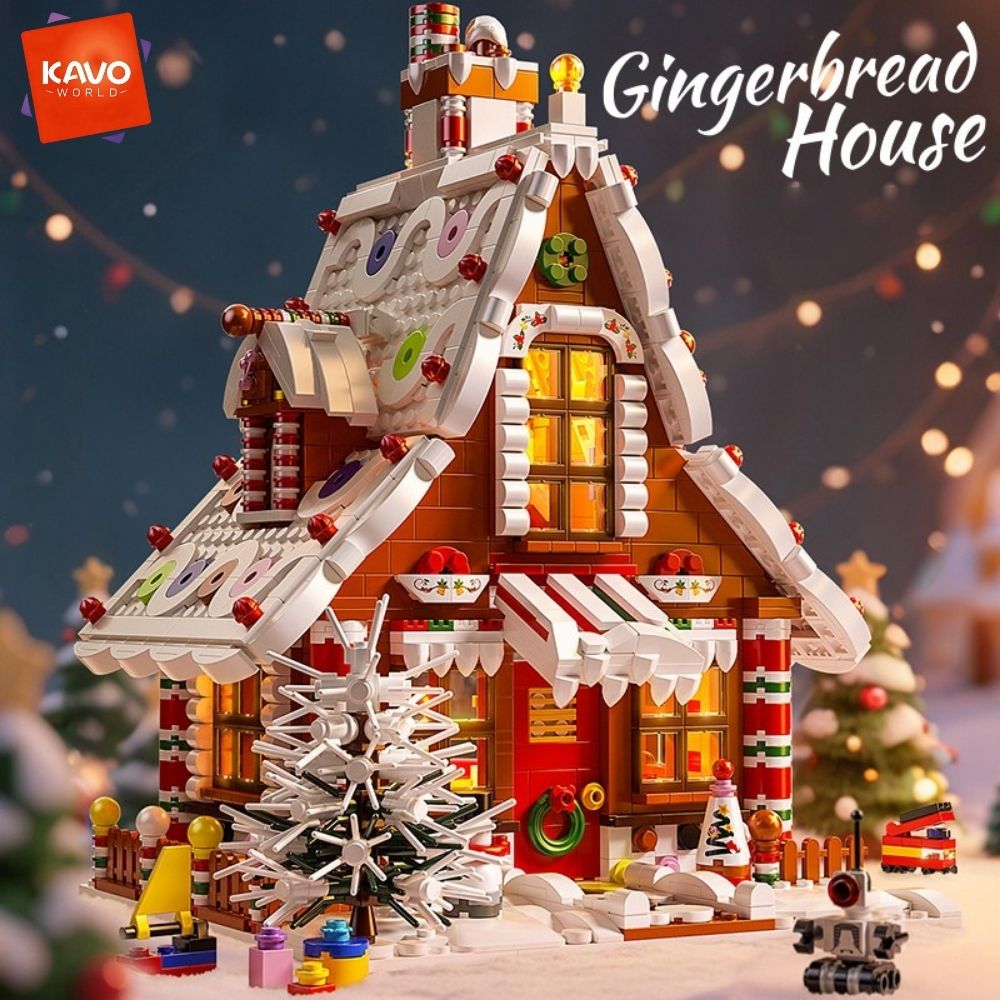 KAVOWORLD 1614PCS クリスマス ジンジャーブレッドハウス ビルディングブロックセット LEDライト付き お祭り冬休み建設玩具 インテリアアーキテクチャモデルキット 教育建設玩具 家族アクティビティ G