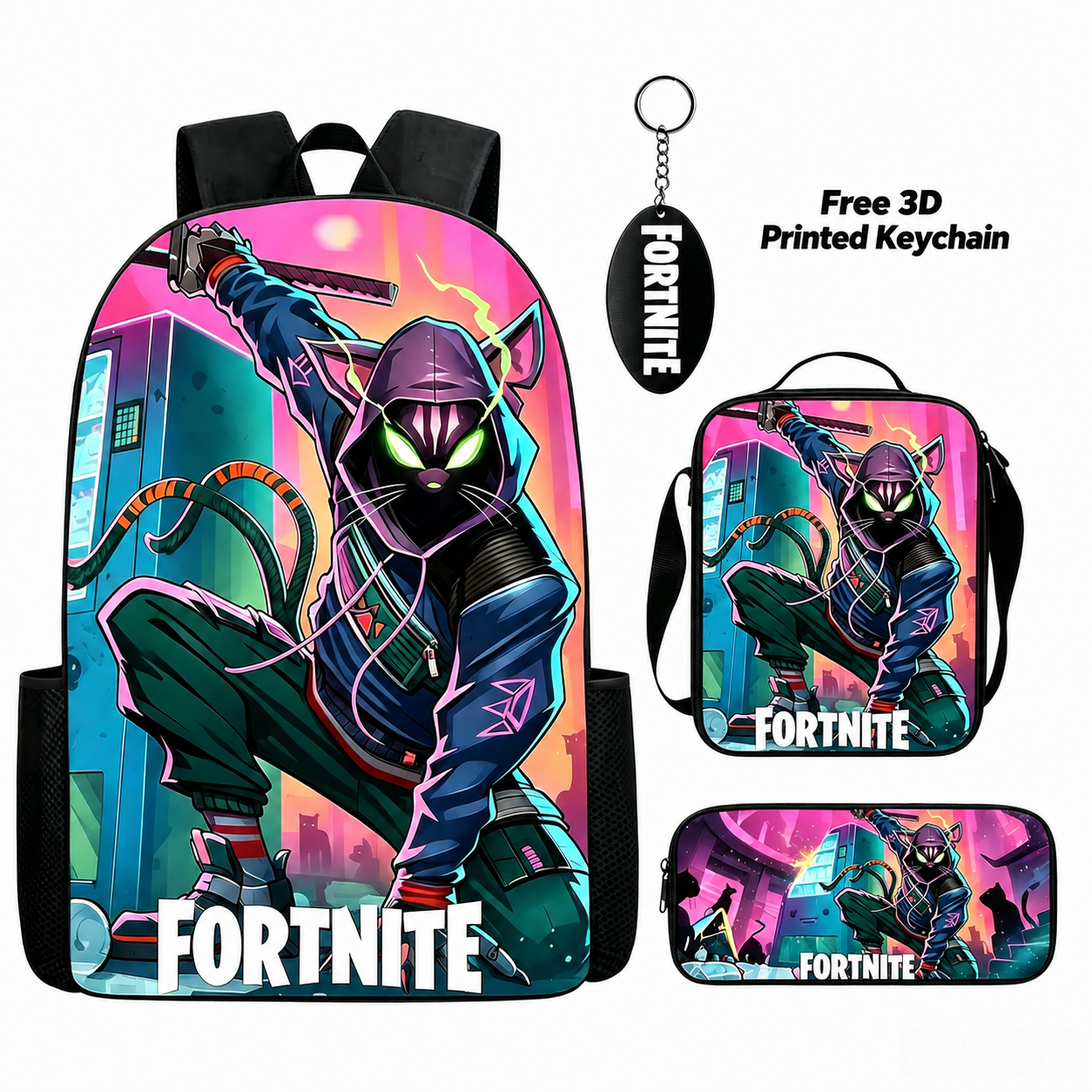 Fortnite バックパック 3 点セット 子供用 漫画スクールバッグ ランチバッグ 鉛筆ケース付き 男の子 女の子へのギフトに最適