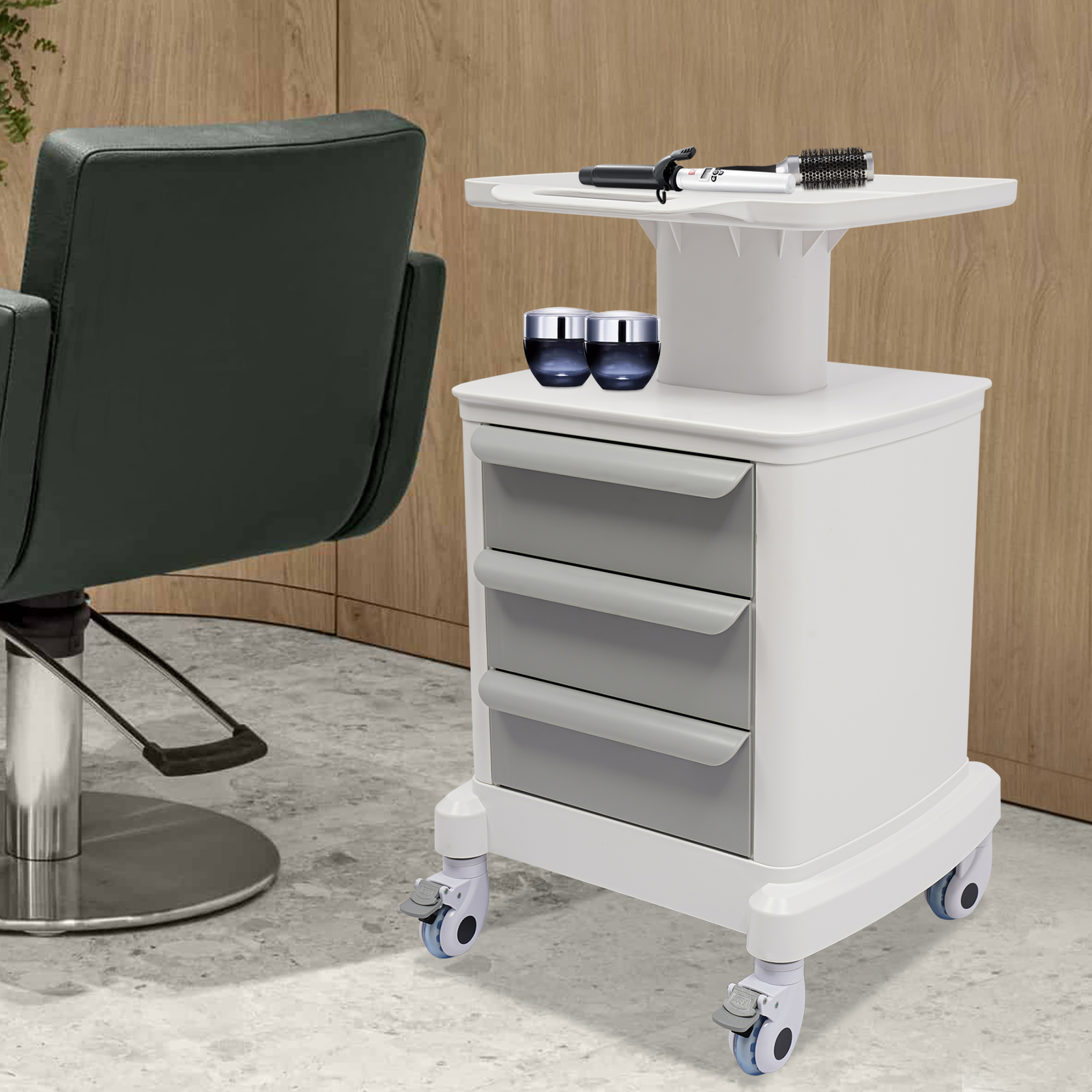 モダンな ABS 3 引き出しモバイルストレージカート 50 キロ耐荷重商業病院オフィスラボユーティリティカート美容サロン用