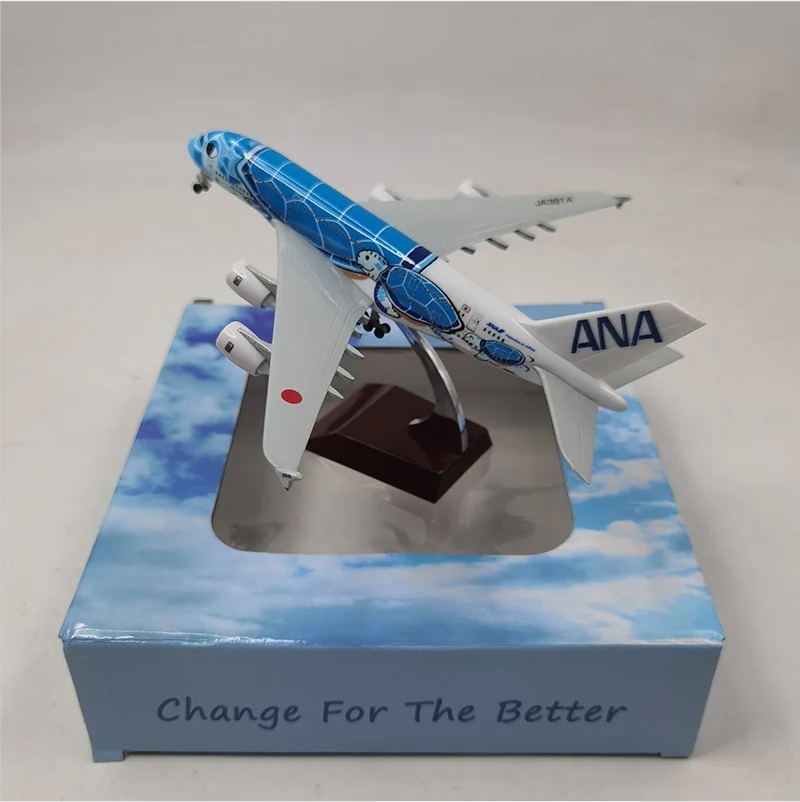 20 センチメートル日本航空 ANA 航空飛行機模型玩具グリーン漫画ウミガメエアバス 380 A380 エアウェイズ金属合金ダイキャスト飛行機