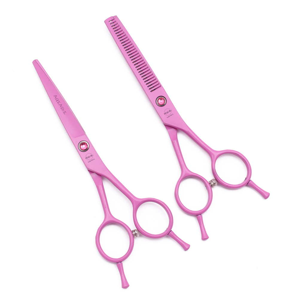 ヘアはさみプロフェッショナル 5.5 "AQIABI 日本ステンレス間伐はさみピンクヘアカットはさみ理髪用 A1012