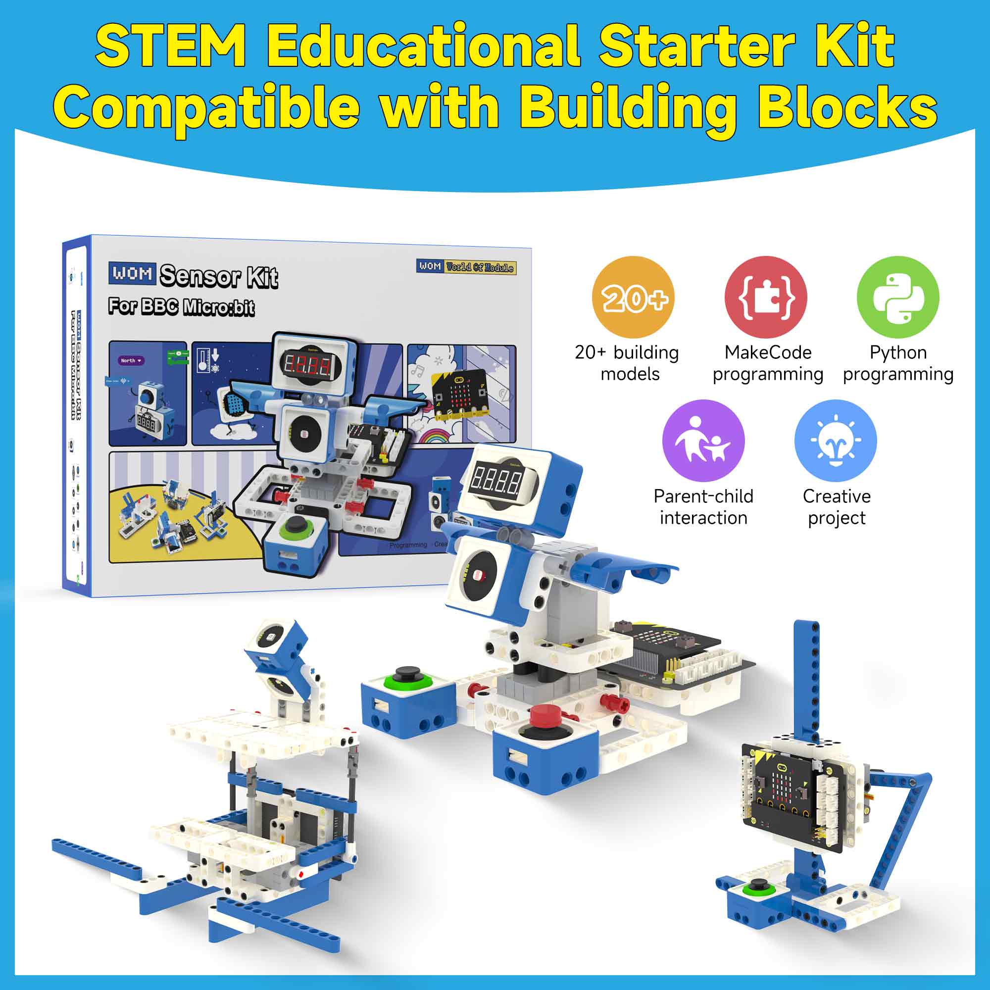 Yahboom 21 in 1 Microbit V2 ロボットキット DIY 電子センサーキット プログラム可能なおもちゃ 子供用 サポート MakeCode Python プログラミング