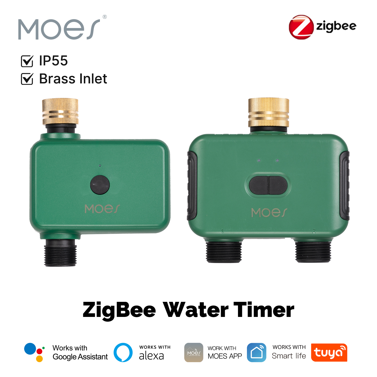 MOES Tuya ZigBee 1-2Way 給水タイマー ガーデン スプリンクラー フィルター 真鍮入口 プログラム可能な自動灌漑 Alexa Google ホーム経由