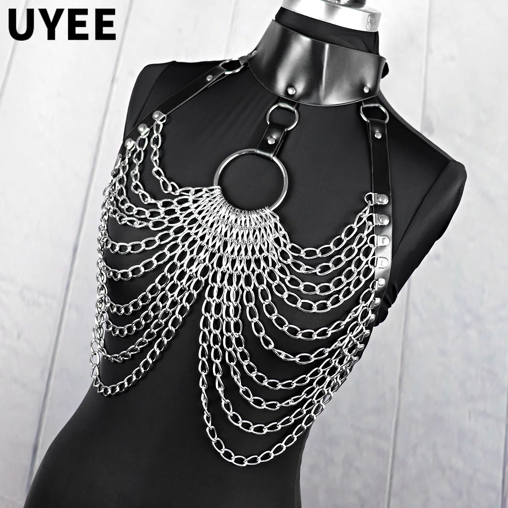 UYEE 女性ボディチェーン Pu レザーハーネスブラジャーベルトサスペンダーセクシーなランジェリーゴシックガーター絶賛祭服
