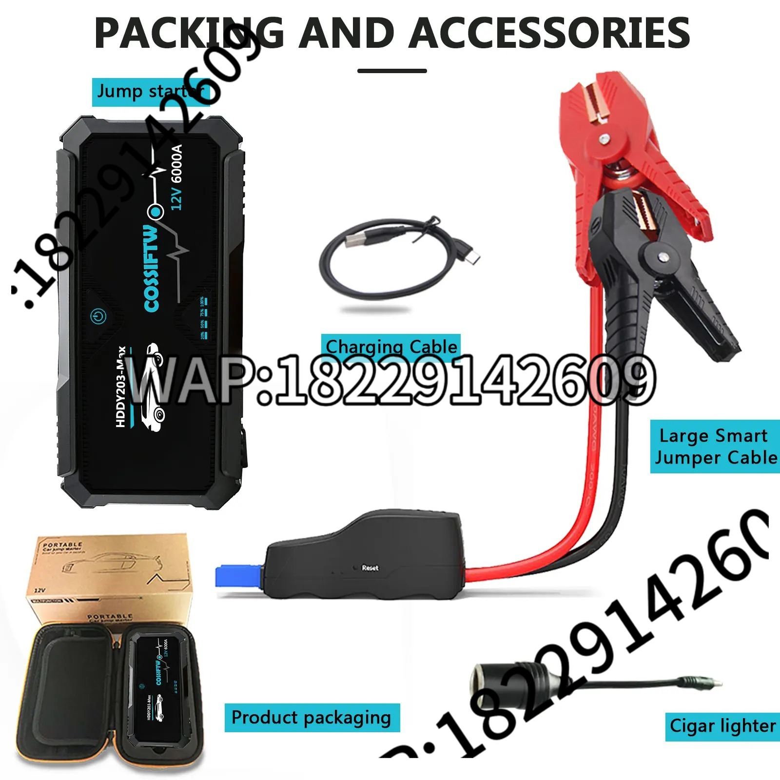 COSSIFTW Car Jump Starter 6000A Pack Booster Battery Charger Power Bank Portable