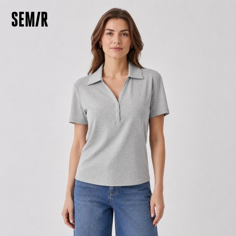 Semir 女性ポロシャツショート丈シャーリングスリムフィット標準ショルダー涼感 2026 夏の気質多用途ファッショントップ