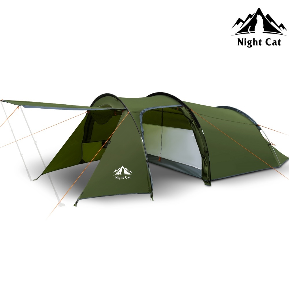 Night Cat 4 人用テント ポーチ付き: ポータブルファミリーキャンプテント 防水トンネルテント キャンプアウトドアアドベンチャー用