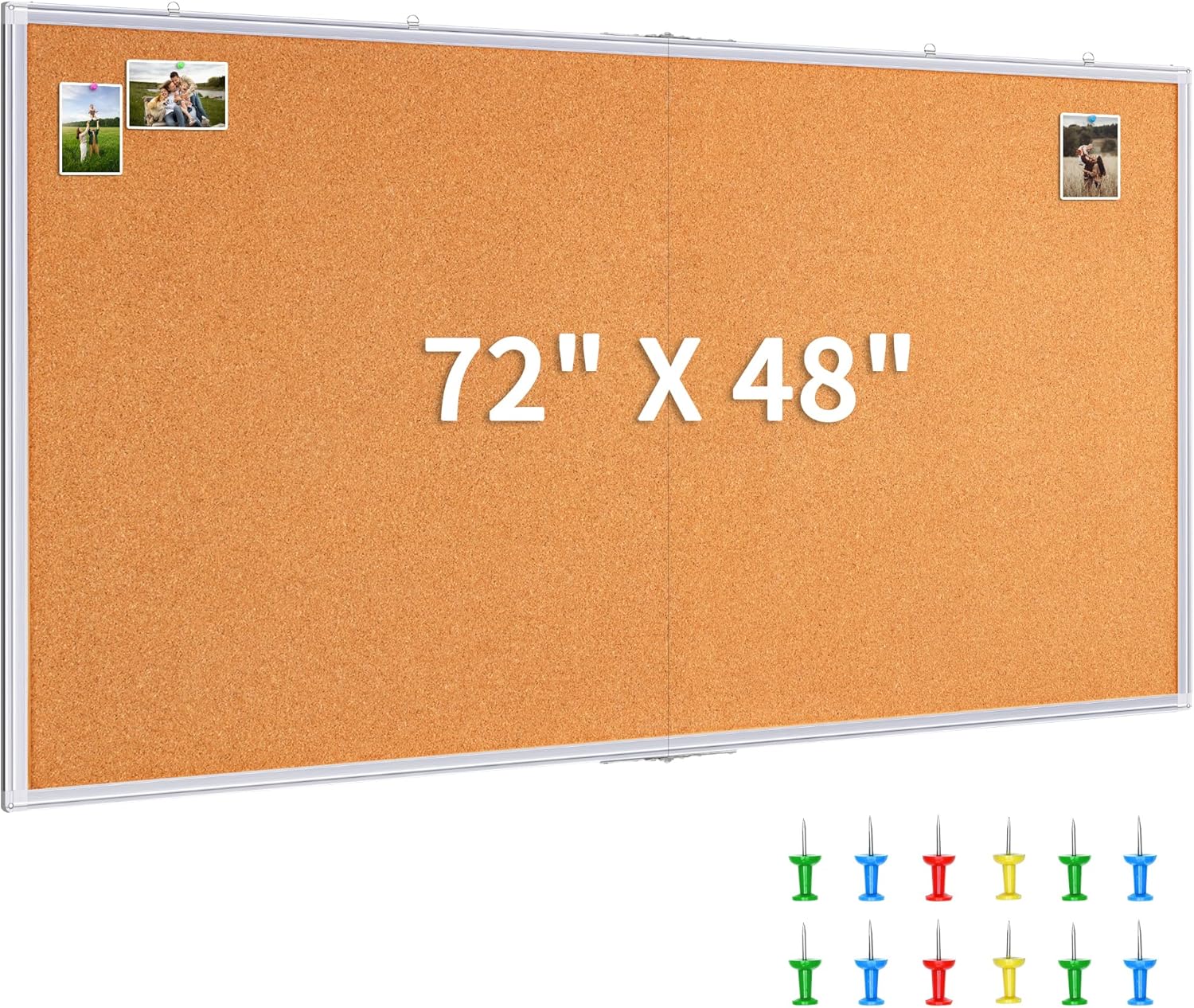 maxtek 大型コルクボード 72 x 48 インチ、壁掛け掲示板、6フィート x 4フィート 特大アルミフレームコルクボード、折りたたみ式壁掛け新学期ピンメモ通知コルクボード（オフィス、家庭用壁面ディスプレイ用）