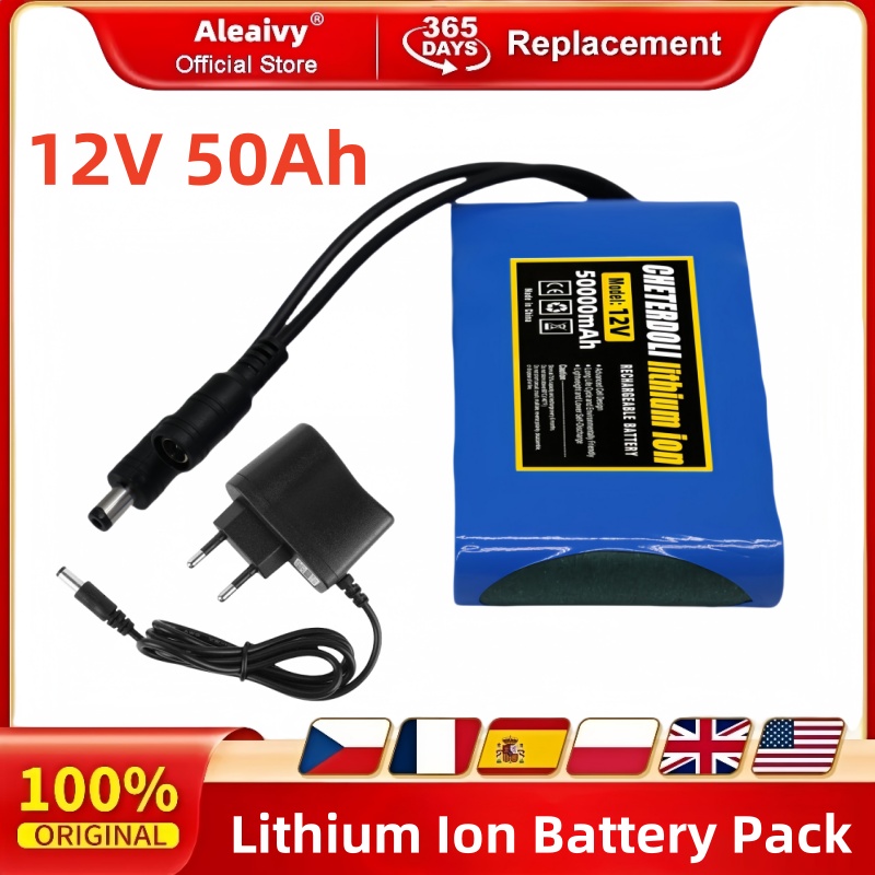 Aleaaivy 新しいポータブルスーパー 12V 50000mah バッテリー充電式リチウムイオンバッテリーパック容量 DC 12.6v 50Ah CCTV カムモニター