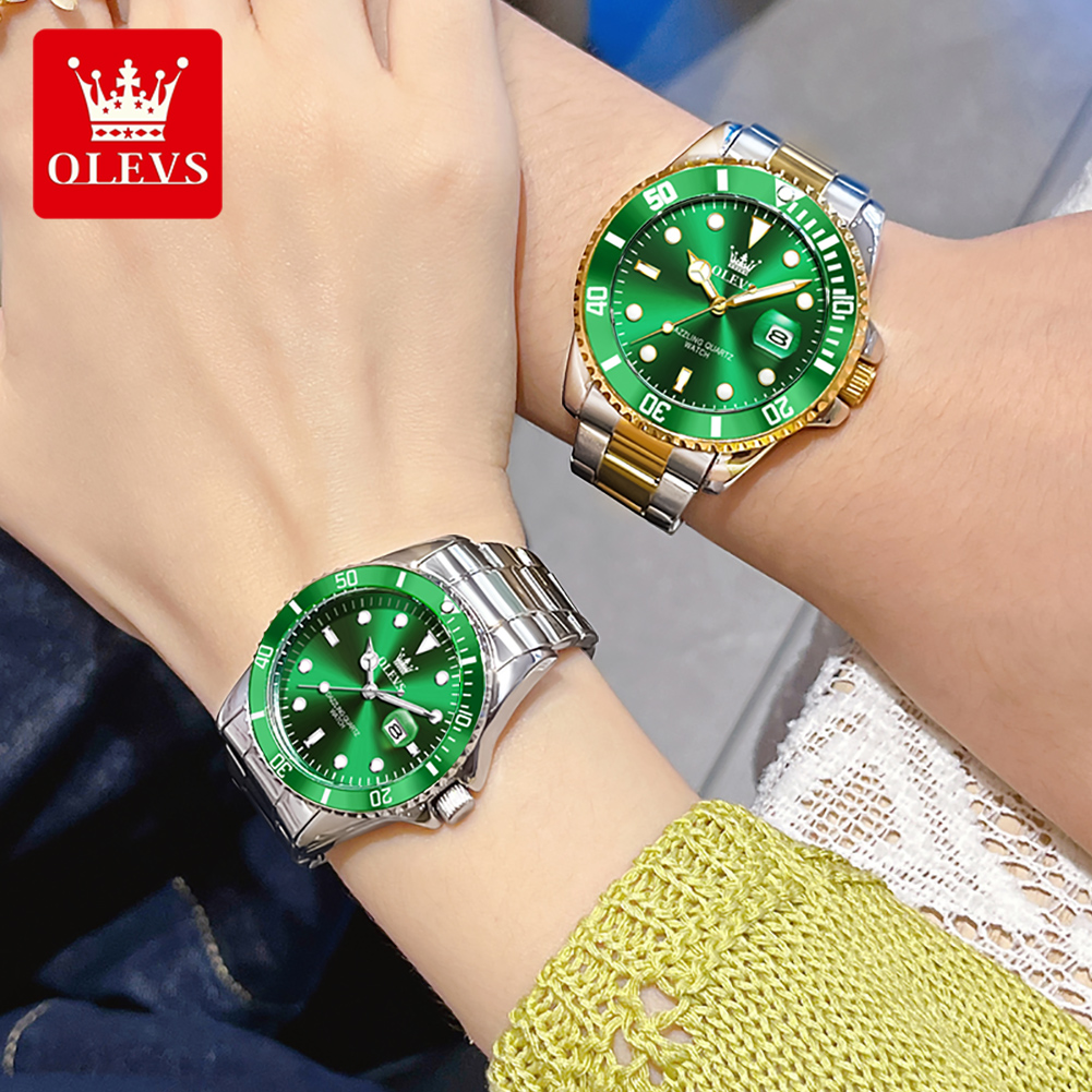 OLEVS カップル腕時計オリジナルビジネスクォーツ時計防水発光自動日付時計カップルのギフト 5885