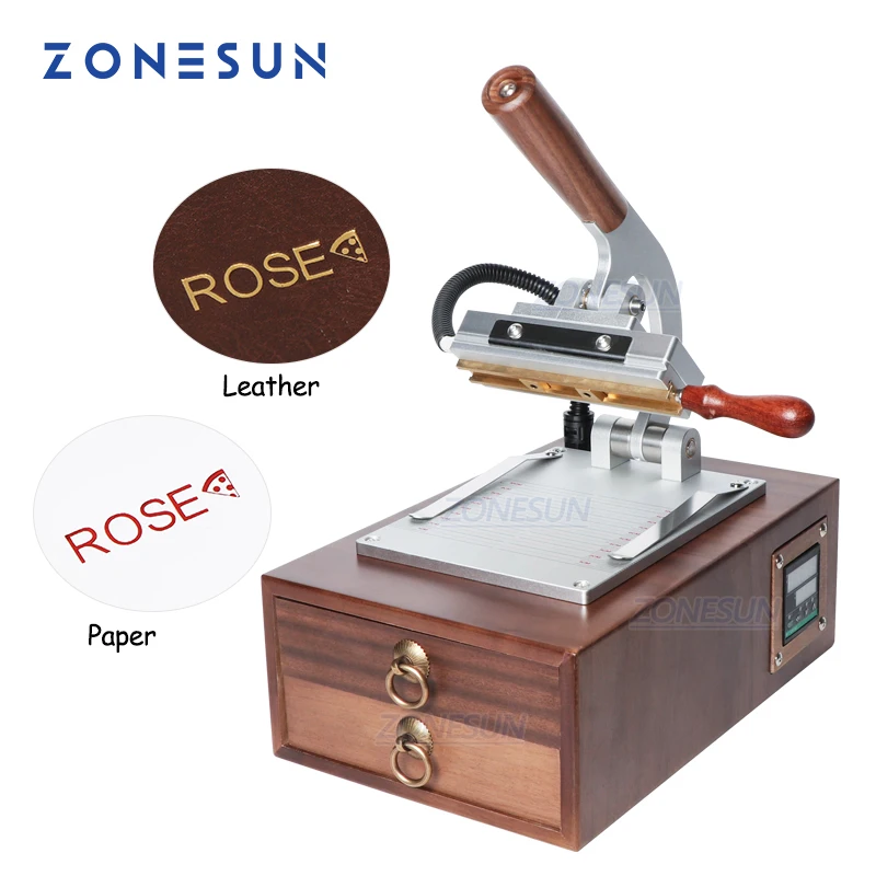 ZONESUN カスタムレタースタンプ革熱プレス機プラスチック木紙カード電話ケースエンボス加工ホットスタンピング箔機