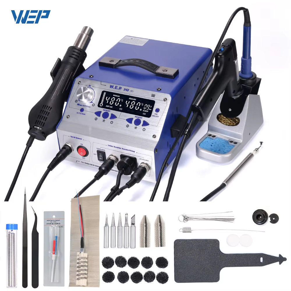 WEP 948-II 吸引錫はんだ付けステーション 4 in 1 吸盤ツールはんだごてホットエアガン BGA リワークステーション