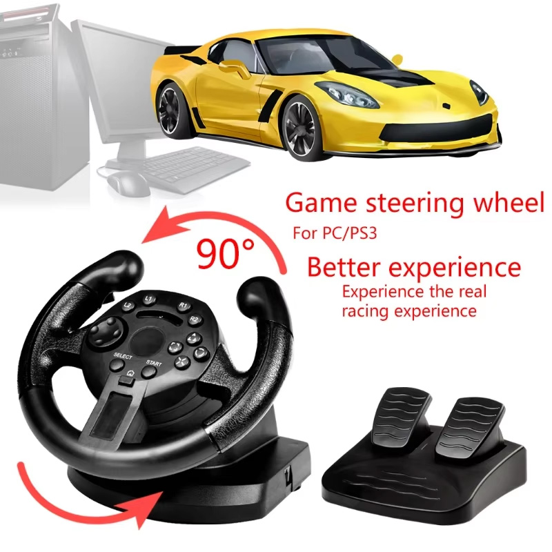 新しいレーシングステアリングホイール PS3/PC ゲームステアリングホイール振動ジョイスティックリモコンホイールドライブとフットブレーキ