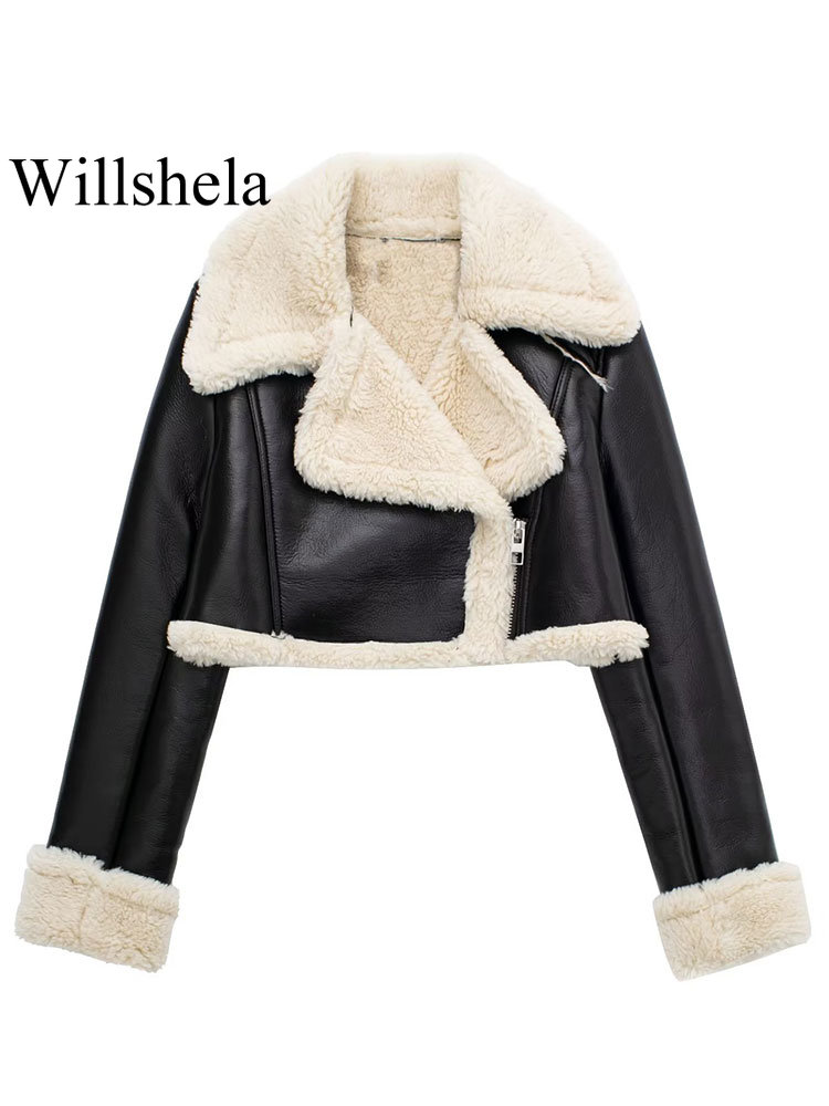 Willshela 女性ファッションソリッドフロントジッパージャケットヴィンテージラペルネック長袖女性のシックな女性の衣装