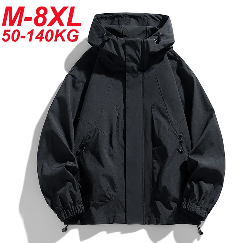 ソフトシェル 8XL 男性ジャケットフード付きウインドブレーカートレンチオーバーサイズ 6XL 7XL プラスサイズ防水黒爆撃機キャンプ緩い薄いコート