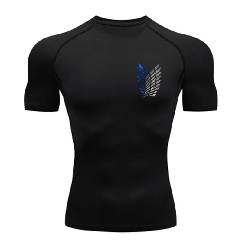 アニメ攻撃圧縮 Tシャツ男性フィットネスタイトな長袖スポーツ Tシャツトレーニングジョギングシャツジムスポーツウェア速乾性