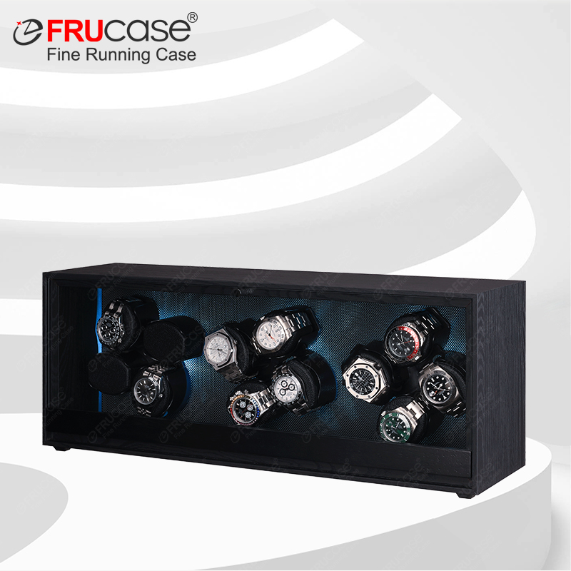 FRUCASE 木製ウォッチワインダー 自動巻き時計用 4 ロレックスボックス ジュエリーディスプレイコレクター収納 木目調 ライト付き
