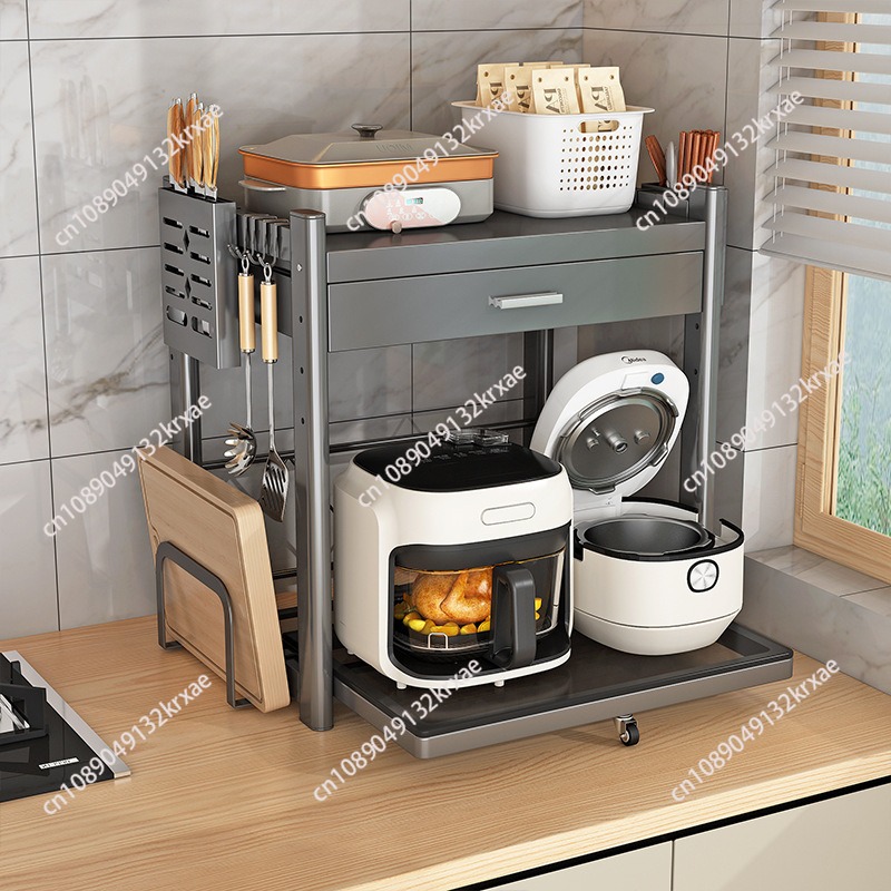 キッチン電子レンジ棚カウンタートップ多機能オーブン炊飯器収納ラック多層引き出し付き引き出しラック