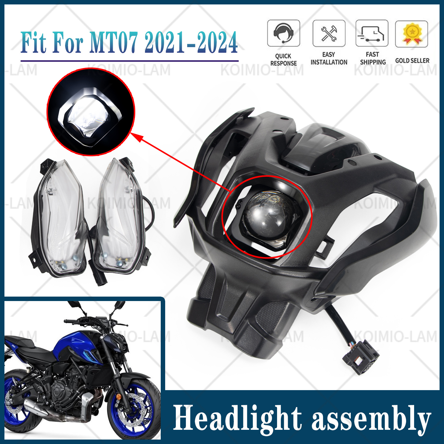 ヤマハ MT 07 2021 - 2024 オートバイヘッドライトアセンブリフェアリングプラスチック MT-07 MT07 FZ07 2022 2023