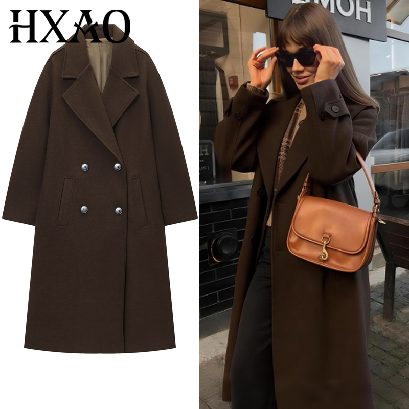 HXAO レディース コート ブラウン ツイード ウール