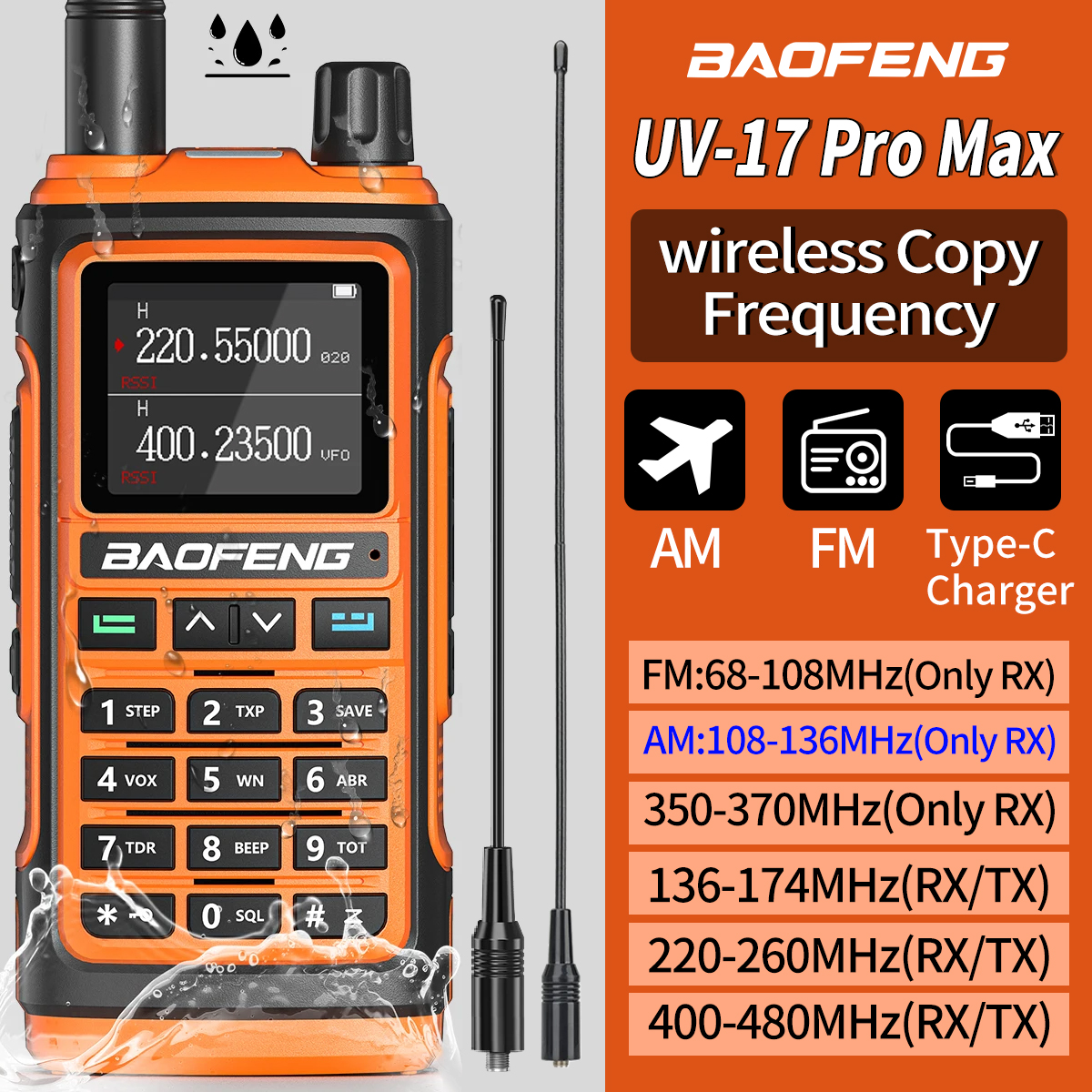 Baofeng UV-17pro マックス エアバンド トランシーバー ワイヤレス コピー周波数 長距離 Type-C Noaa Am ポータブル UV-5R Ham Tweewe