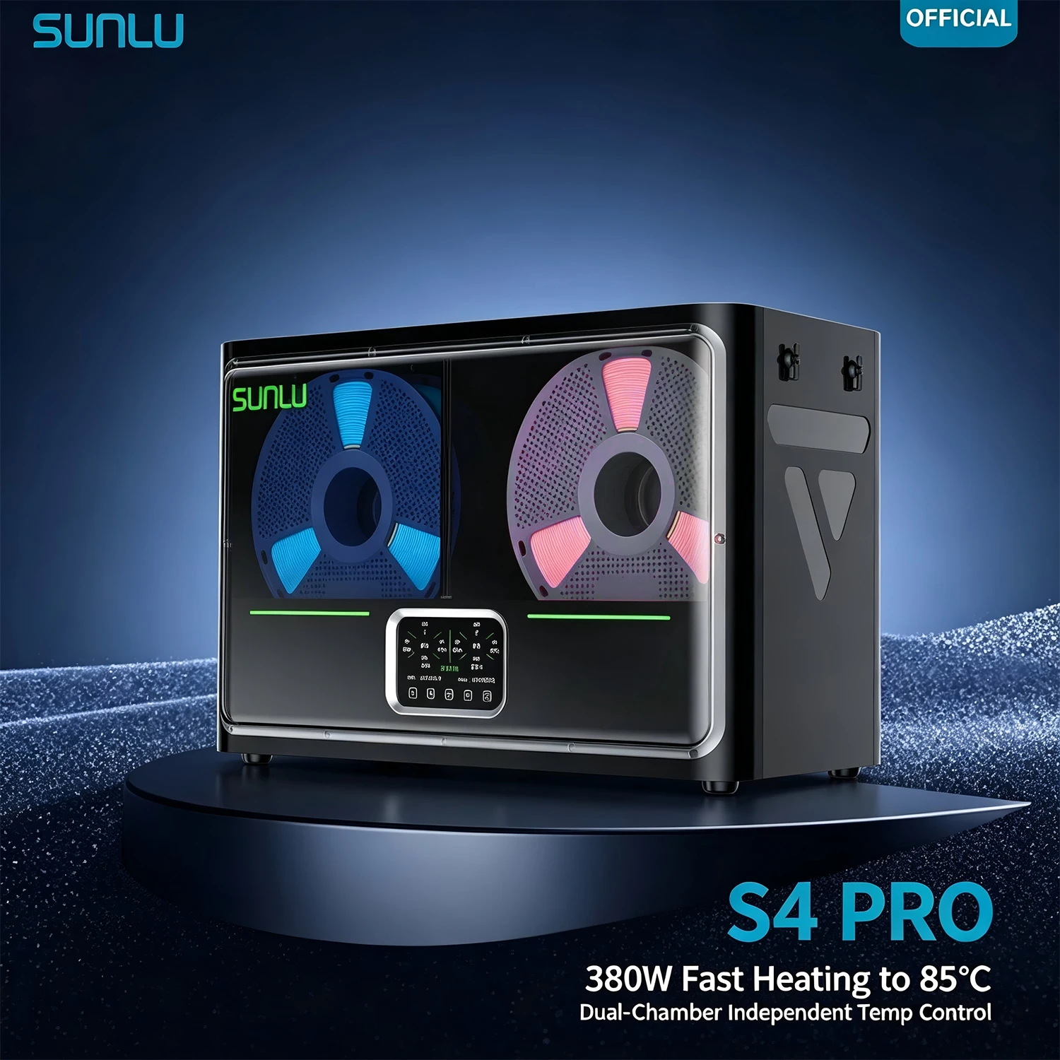 SUNLU S4 Pro デュアルチャンバーフィラメントドライヤー 45-85℃ 独立熱アニーリング自動湿度 ABS PLA PETG PA フィラメント用 4 スプール