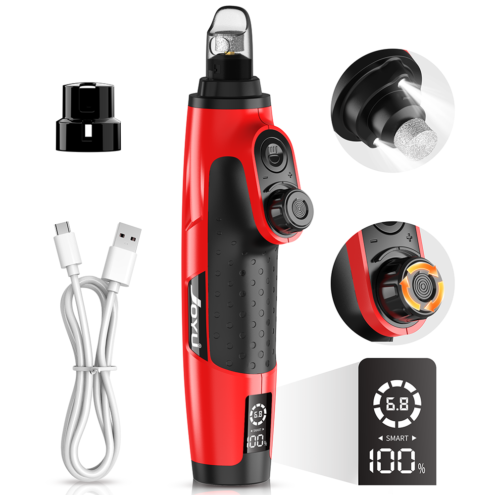 JOYU 充電式犬用ネイルグラインダー LED ライト付き - 6 スピード静音電気ペットネイルトリマー小型中大型犬用